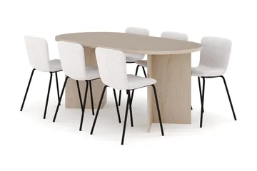 Dano Matbord 180 cm  med 6 Katy Matstolar - Travertin / Vit - Products - Möbler - Bord & matgrupp - Matgrupp