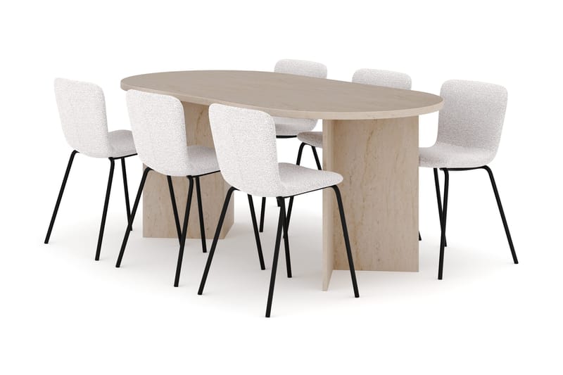 Dano Matbord 180 cm  med 6 Katy Matstolar, Travertin / Vit
