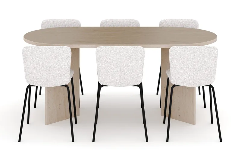 Dano Matbord 180 cm  med 6 Katy Matstolar - Travertin / Vit - Products - Möbler - Bord & matgrupp - Matgrupp