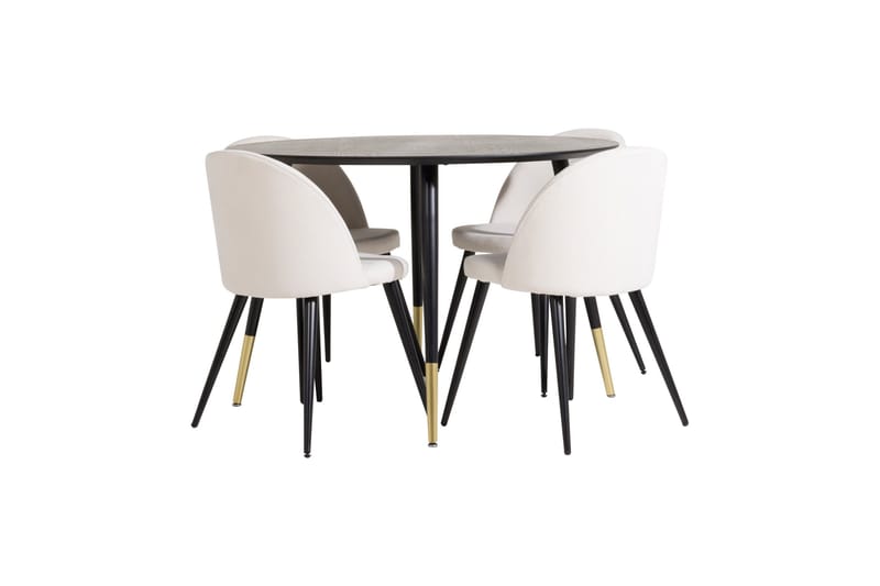 Dipp Matgrupp 115 cm Rund med 4 Velvet stolar - Beige - Products - Möbler - Bord & matgrupp - Matgrupp