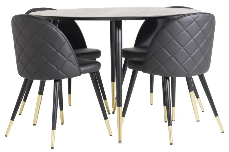 Dipp Matgrupp 115 cm Rund med 4 Velvet stolar - Svart/Guld - Products - Möbler - Bord & matgrupp - Matgrupp