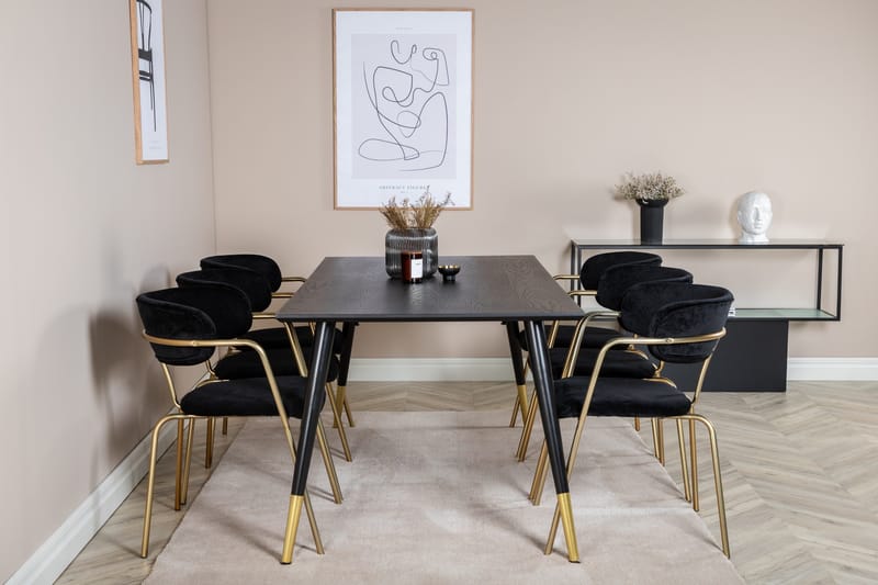 Dipp Matgrupp 180 cm Rektangulär med 6 Arrow stolar - Svart/Guld - Products - Möbler - Bord & matgrupp - Matgrupp