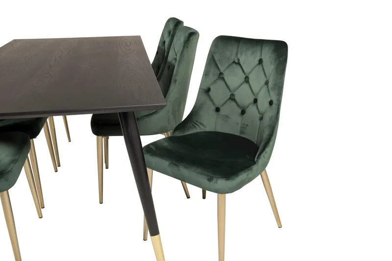 Dipp Matgrupp 180 cm Rektangulär med 6 Velvet Deluxe stolar - Svart/Guld - Products - Möbler - Bord & matgrupp - Matgrupp