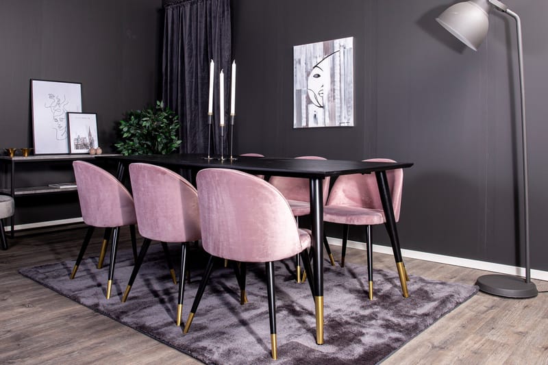 Dipp Matgrupp 180 cm Rektangulär med 6 Velvet stolar - Svart/Guld - Products - Möbler - Bord & matgrupp - Matgrupp