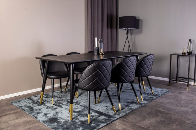 Dipp Matgrupp 180 cm Rektangulär med 6 Velvet stolar - Svart/Guld - Products - Möbler - Bord & matgrupp - Matgrupp