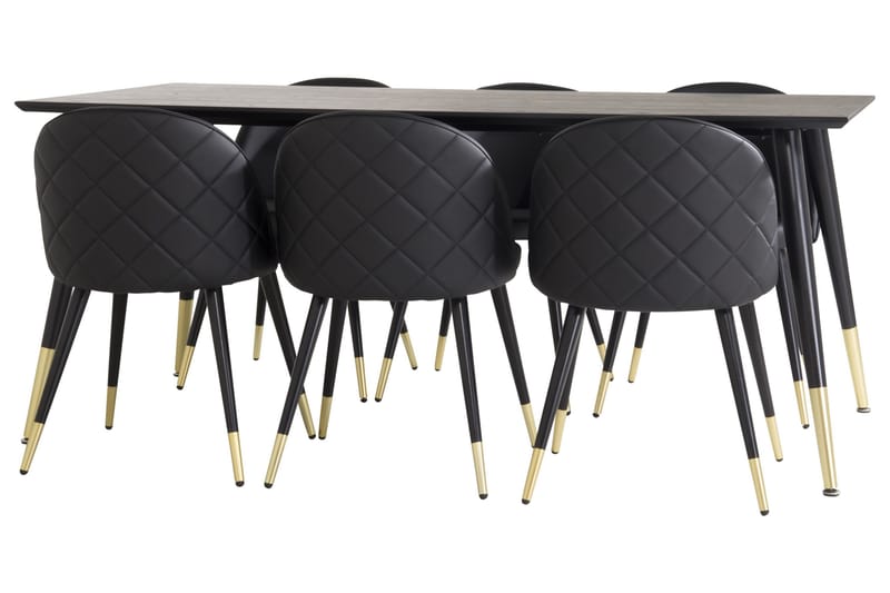 Dipp Matgrupp 180 cm Rektangulär med 6 Velvet stolar - Svart/Guld - Products - Möbler - Bord & matgrupp - Matgrupp