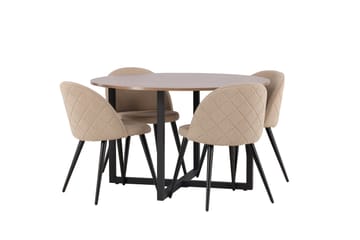 Durango Matgrupp 120 cm Rund med 4 Velvets Stolar - Valnöt - Products - Möbler - Bord & matgrupp - Matgrupp