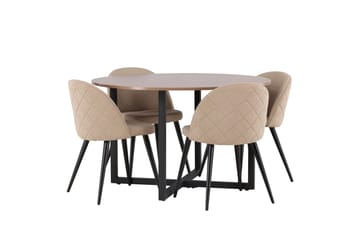 Durango Matgrupp 120 cm Rund med 4 Velvets Stolar - Valnöt - Products - Möbler - Bord & matgrupp - Matgrupp