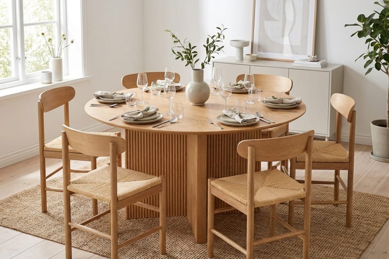 Edda Matgrupp runt 150 cm Ek med 6 Malte Matstolar - Products - Möbler - Bord & matgrupp - Matgrupp