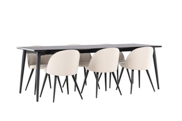Ellis Matgrupp 230 cm Rektangulär med 6 Velvet stolar - Svart/Beige - Products - Möbler - Bord & matgrupp - Matgrupp