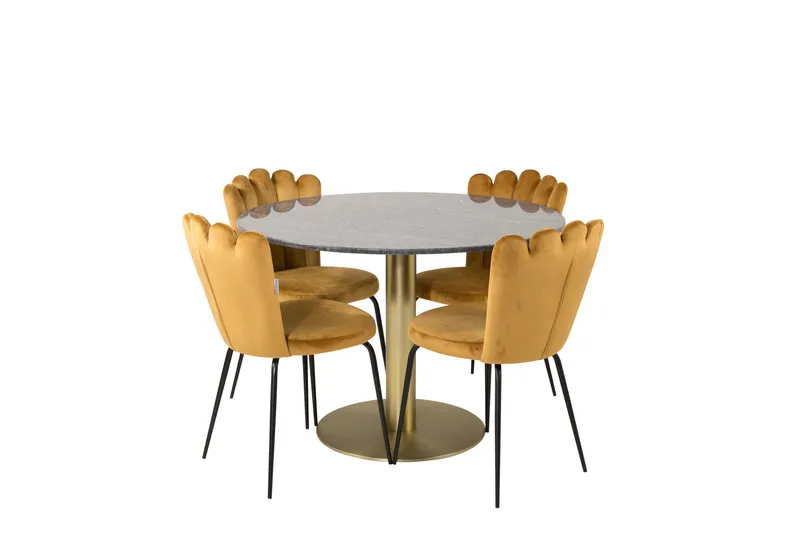 Estelle Matgrupp 106 cm Rund med 4 Limhamn stolar - Svart/Guld - Products - Möbler - Bord & matgrupp - Matgrupp