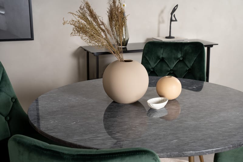 Estelle Matgrupp 106 cm Rund med 4 Velvet Deluxe stolar - Svart/Guld - Products - Möbler - Bord & matgrupp - Matgrupp