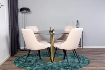Estelle Matgrupp 106 cm Rund med 4 Velvet stolar - Beige - Products - Möbler - Bord & matgrupp - Matgrupp
