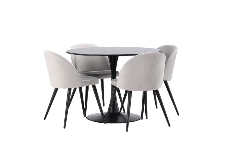 Glade Matgrupp 100 cm Rund med 4 Velvet stolar - Svart - Products - Möbler - Bord & matgrupp - Matgrupp
