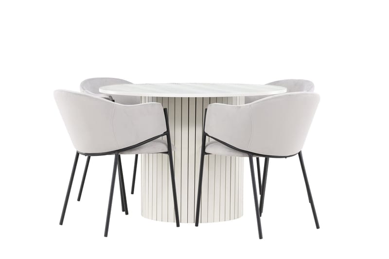 Härön Matgrupp 110 cm Rund med 4 Evelina stolar - Vit/Grå - Products - Möbler - Bord & matgrupp - Matgrupp