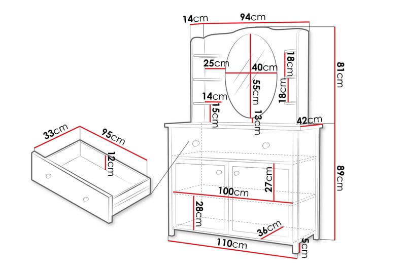 Hilts Sminkbord 110x42 cm - Vit/Rosa - Products - Möbler - Bord & matgrupp - Sminkbord & toalettbord