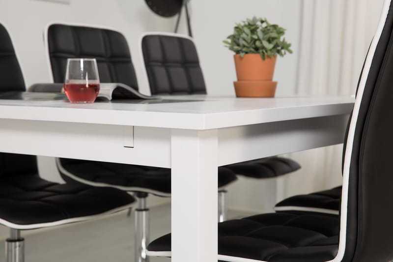 Jasmin Förlängningsbar Matgrupp 180 cm med 6 Frida Stol - Vit/Svart - Products - Möbler - Bord & matgrupp - Matgrupp