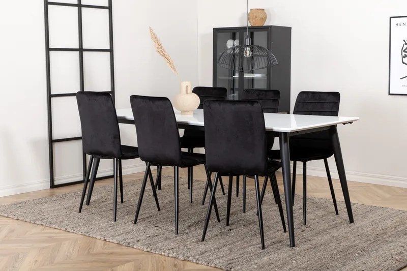 Jimmy Matgrupp 195 cm Rektangulär med 6 Windu Lyx stolar - Svart - Products - Möbler - Bord & matgrupp - Matgrupp
