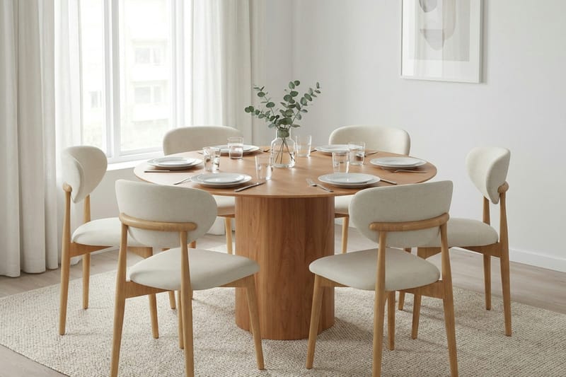 Juno Matgrupp runt 150 cm Ek med 6 Molly Matstolar - Ek - Products - Möbler - Bord & matgrupp - Matgrupp