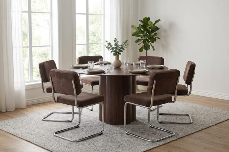 Juno Matgrupp runt 150 cm Valnöt med 6 Milva Matstolar - Valnöt - Products - Möbler - Bord & matgrupp - Matgrupp