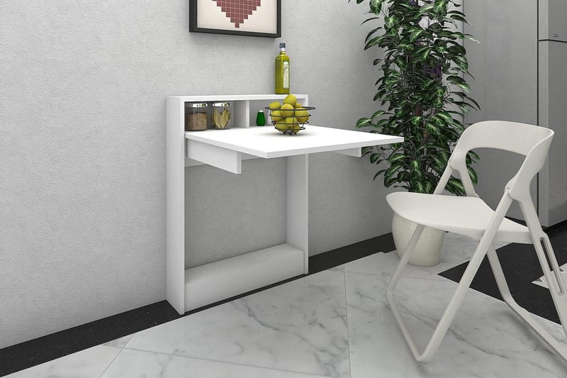 Elegancia Väggskrivbord 70 cm med Förvaring Hylla Utfällbart - Vit - Products - Möbler - Bord & matgrupp - Kontorsbord - Datorbord