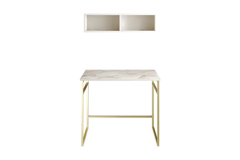 Klingbo Skrivbord 90 cm med Förvaring Vägghylla Marmormönste - Guld - Products - Möbler - Bord & matgrupp - Kontorsbord - Datorbord