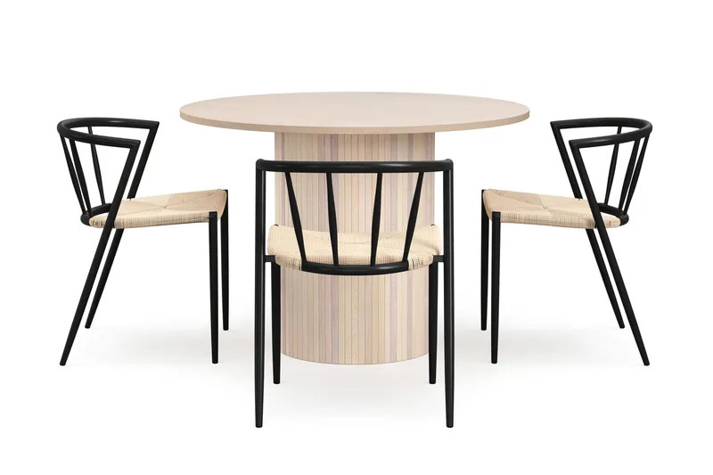 Kopparbo Matbord 106 cm med 4 Winston Matstolar - White / Beige / Metallben Svart - Products - Möbler - Bord & matgrupp - Matgrupp