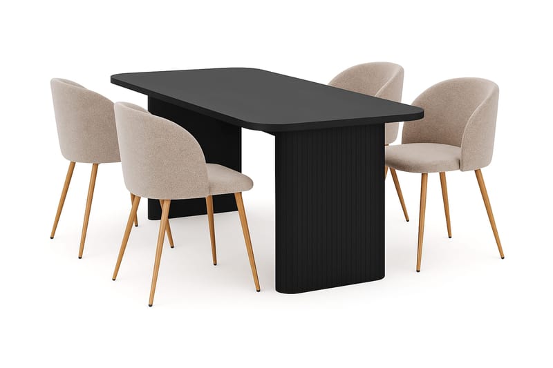 Kopparbo Matbord 180-240 cm Förlängningsbart med 4 Greya Matstolar med armstöd - Svart / Greige Bouclé / Metallben Ek - Products - Möbler - Bord & matgrupp - Matgrupp