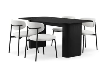 Kopparbo Matbord 180-240 cm Förlängningsbart med 4 Lucy Matstolar - Svart / Vit Bouclé / Metallben Svart - Products - Möbler - Bord & matgrupp - Matgrupp