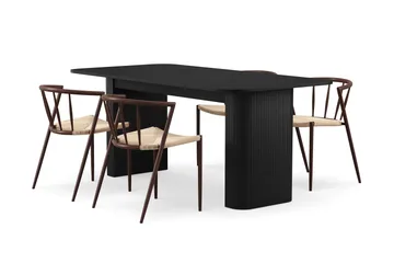 Kopparbo Matbord 180-240 cm Förlängningsbart med 4 Winston Matstolar - Svart / Beige / Metallben Rökt ek - Products - Möbler - Bord & matgrupp - Matgrupp