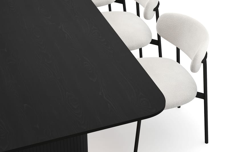 Kopparbo Matbord 180-240 cm Förlängningsbart med 6 Lucy Matstolar - Svart / Vit Bouclé / Metallben Svart - Products - Möbler - Bord & matgrupp - Matgrupp