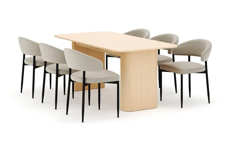 Kopparbo Matbord 180-240 cm Förlängningsbart med 6 Sawako Stolar, Vit