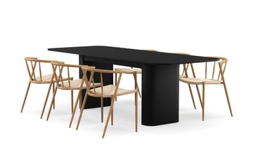 Kopparbo Matbord 180-240 cm Förlängningsbart med 6 Winston Matstolar - Svart / Beige / Metallben Ek - Products - Möbler - Bord & matgrupp - Matgrupp