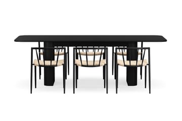 Kopparbo Matbord 180-240 cm Förlängningsbart med 6 Winston Matstolar - Svart / Beige / Metallben Svart - Products - Möbler - Bord & matgrupp - Matgrupp