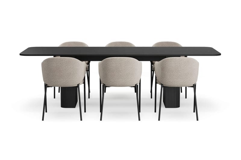 Kopparbo Matbord 200-260 cm Förlängningsbart med 6 Filip Matstolar - Svart / Taupe Bouclé - Products - Möbler - Bord & matgrupp - Matgrupp