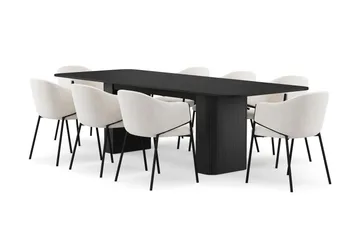 Kopparbo Matbord 200-260 cm Förlängningsbart med 8 Filip Matstolar - Svart / Vit Bouclé - Products - Möbler - Bord & matgrupp - Matgrupp