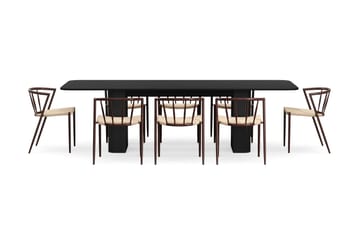 Kopparbo Matbord 200-260 cm Förlängningsbart med 8 Winston Matstolar - Svart / Beige / Metallben Rökt ek - Products - Möbler - Bord & matgrupp - Matgrupp