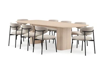 Kopparbo Matbord 200-260 cm Förlängningsbart med illäggsskiv med 8 Lucy Matstolar - Vit / Greige Bouclé / Metallben Svart - Products - Möbler - Bord & matgrupp - Matgrupp