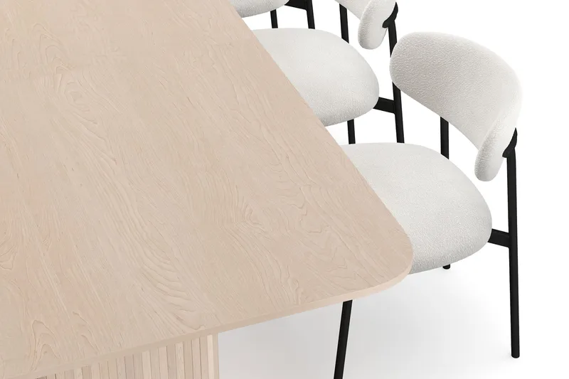 Kopparbo Matbord 200-260 cm Förlängningsbart med illäggsskiv med 8 Lucy Matstolar - Vit / Vit Bouclé / Metallben Svart - Products - Möbler - Bord & matgrupp - Matgrupp