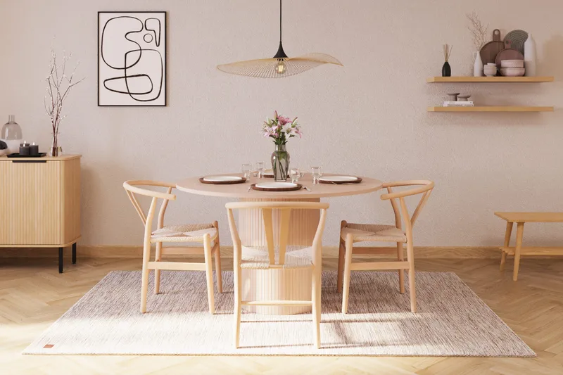 Kopparbo Matgrupp 130 cm Rund med 4 Dastoori Matstolar - Beige - Products - Möbler - Bord & matgrupp - Matgrupp