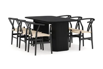 Kopparbo Matgrupp 160 cm med 6 Dastoori Matstolar - Svart - Products - Möbler - Bord & matgrupp - Matgrupp
