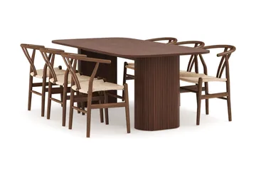 Kopparbo Matgrupp 200 cm med 6 Dastoori Matstol - Brun / Beige / Trä / Ribbad - Products - Möbler - Bord & matgrupp - Matgrupp