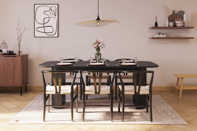Kopparbo Matgrupp 200 cm med 6 Dastoori Matstolar - Svart - Products - Möbler - Bord & matgrupp - Matgrupp