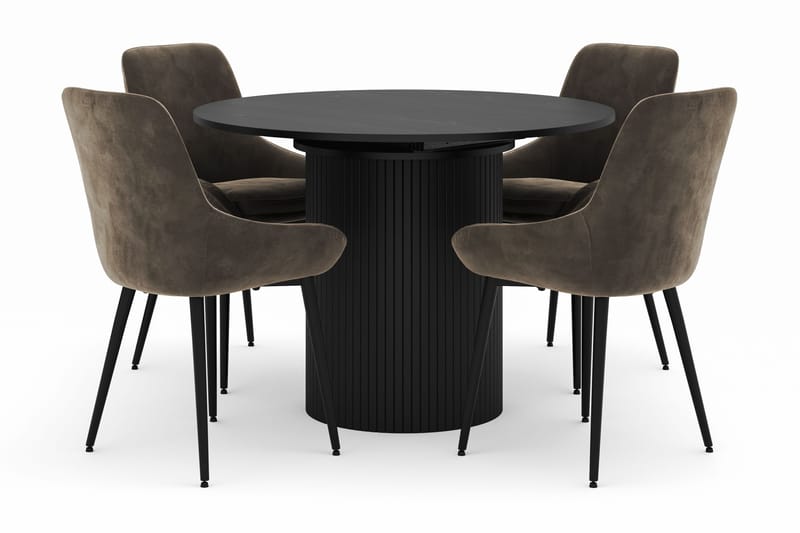 Kopparbo Rund Matgrupp 106-156cm med 4 Alsarp Matstolar, Svart