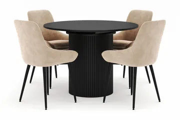 Kopparbo Rund Matgrupp 106-156cm med 4 Alsarp Matstolar - Svart - Products - Möbler - Bord & matgrupp - Matgrupp