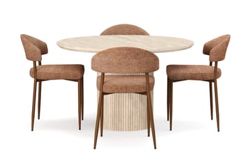 Kopparbo Runt Matbord 120cm Travetin utseende med 4 st Jairam Matstolar - Beige - Products - Möbler - Bord & matgrupp - Matgrupp
