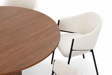 Kopparbo Runt Matbord 150 cm med 6 Filip Matstolar - Valnöt / Vit Bouclé - Products - Möbler - Bord & matgrupp - Matgrupp