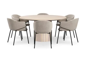 Kopparbo Runt Matbord 150 cm med 6 Filip Matstolar - Vit / Taupe Bouclé - Products - Möbler - Bord & matgrupp - Matgrupp