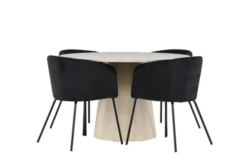 Lanzo Matgrupp 120 cm Rund med 4 Berit stolar - Whitewash/Svart - Products - Möbler - Bord & matgrupp - Matgrupp