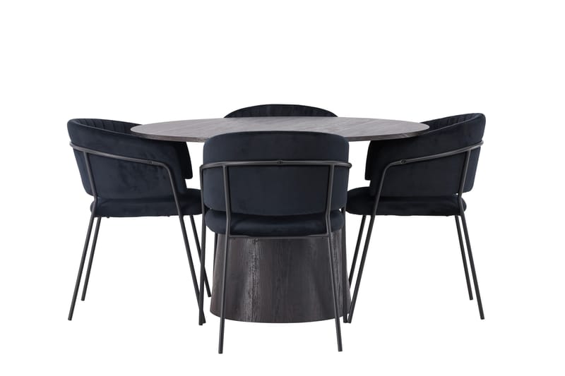 Lanzo Matgrupp 120 cm Rund med 4 Selma Stolar - Svart - Products - Möbler - Bord & matgrupp - Matgrupp